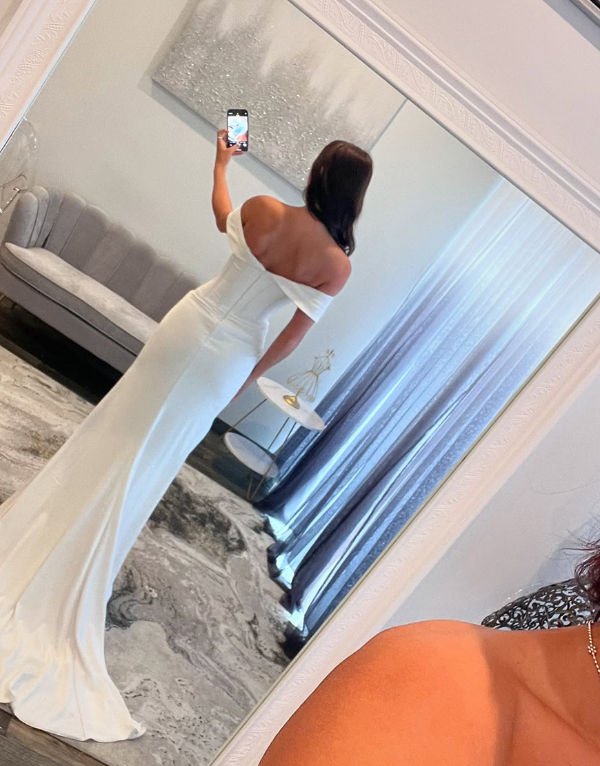 Sparkly White Mermaid Off the Shoulder Split Long Prom Dress with Sequins