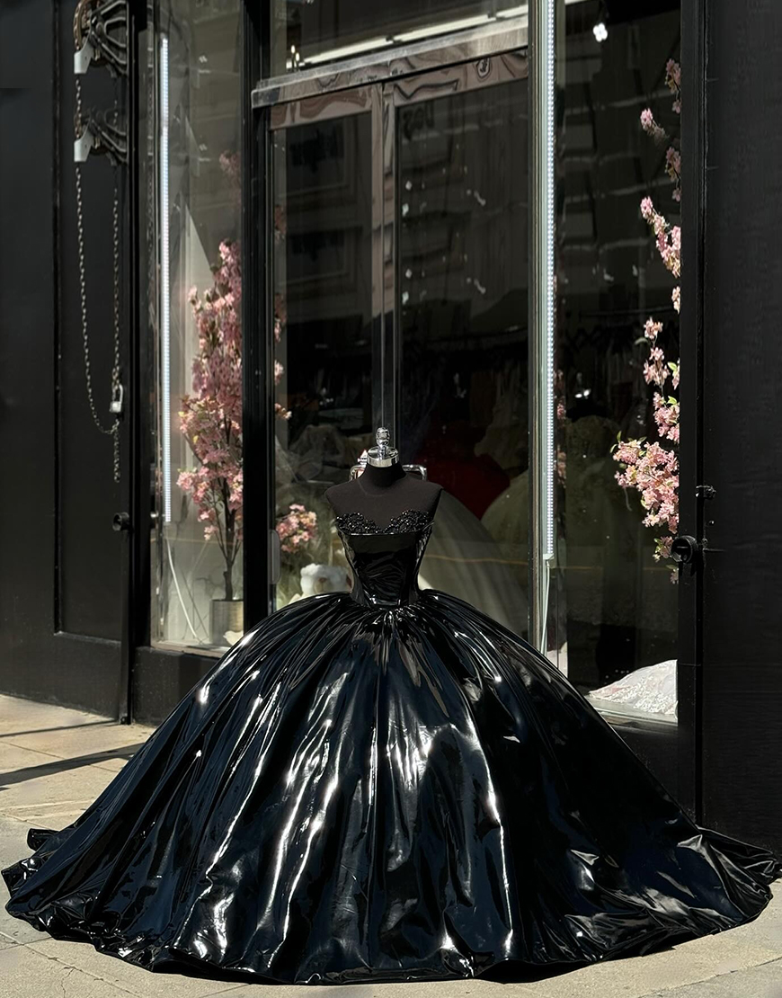Metallic Black Sweetheart Ball Gown Quinceanera Dress