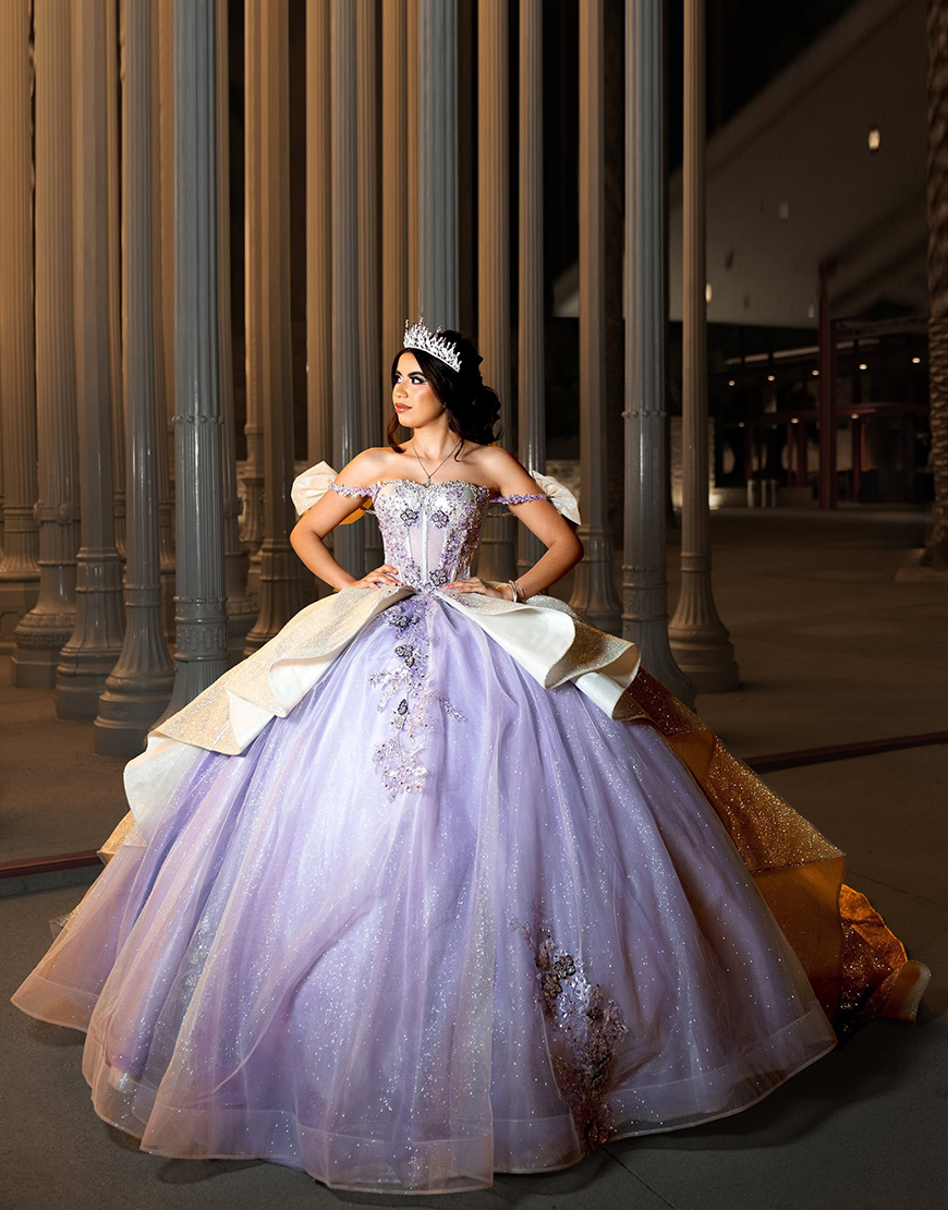 Sparkly Lilac Tulle Off the Shoulder Ball Gown Applique Quinceanera Dress