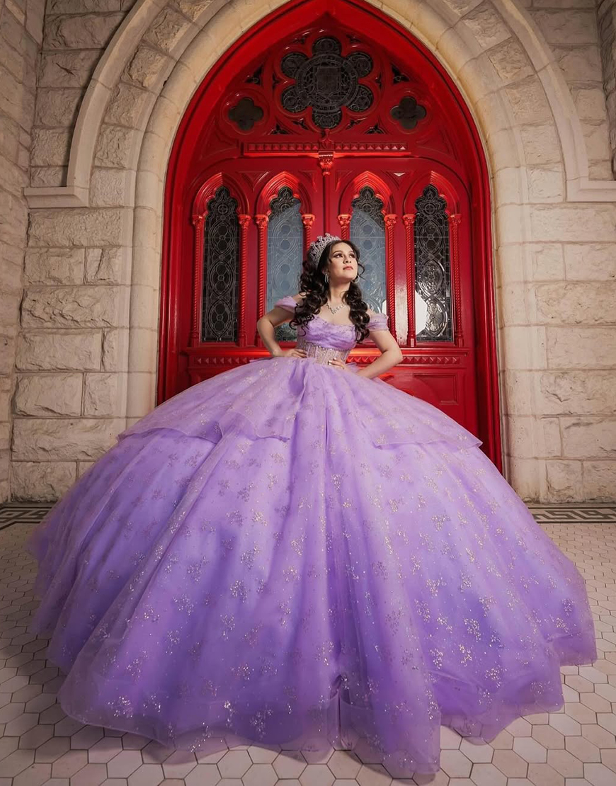 Princess Lavender Off the Shoulder Ball Gown Applique Corset Quinceanera Dress