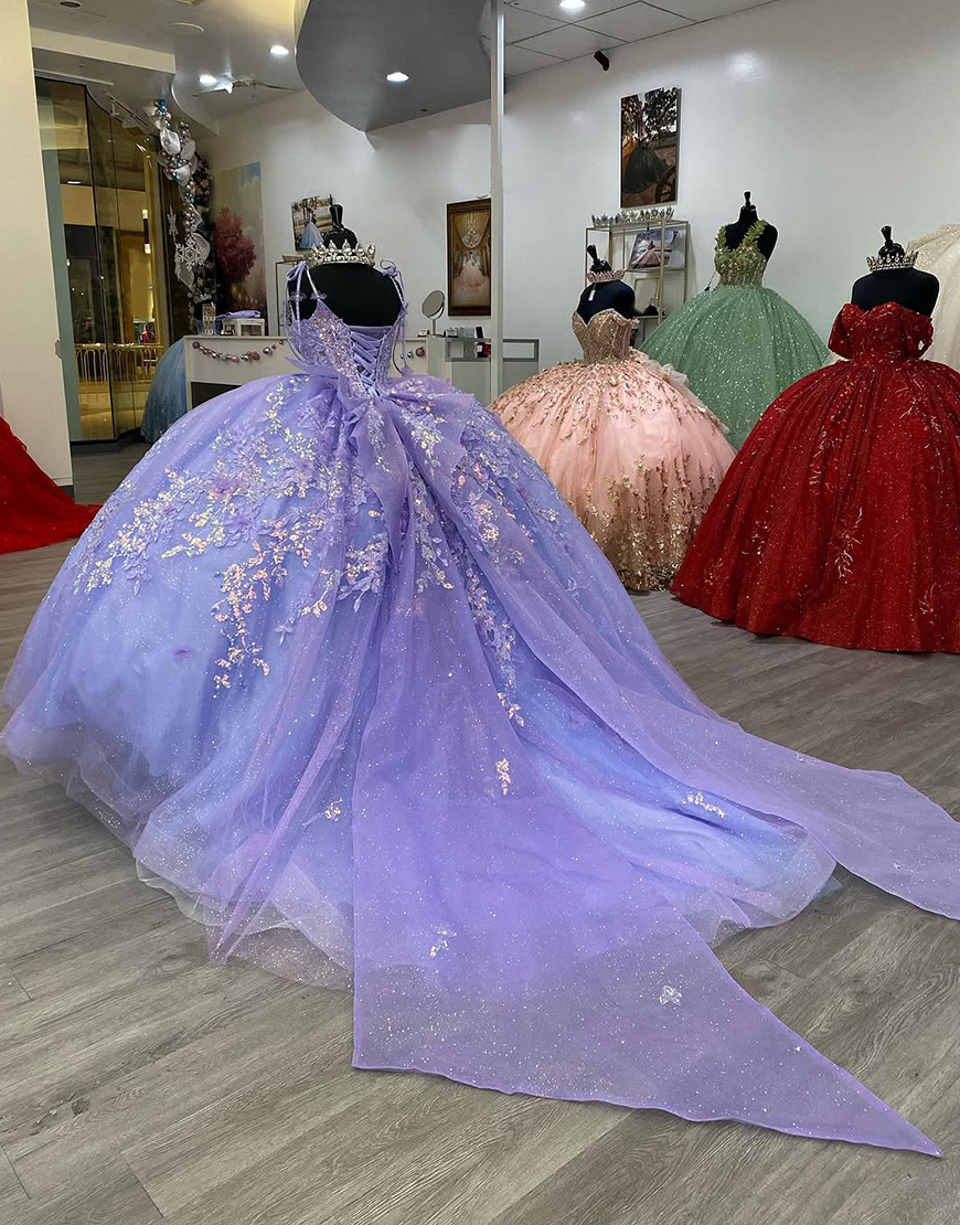 Princess Dusty Sage Spaghetti Straps Ball Gown Tulle Quinceanera Dress with Appliques