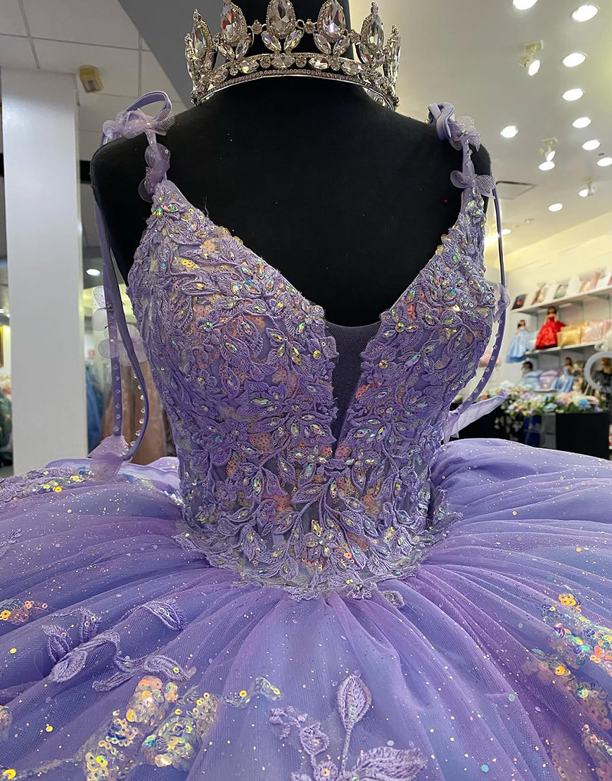 Princess Dusty Sage Spaghetti Straps Ball Gown Tulle Quinceanera Dress with Appliques