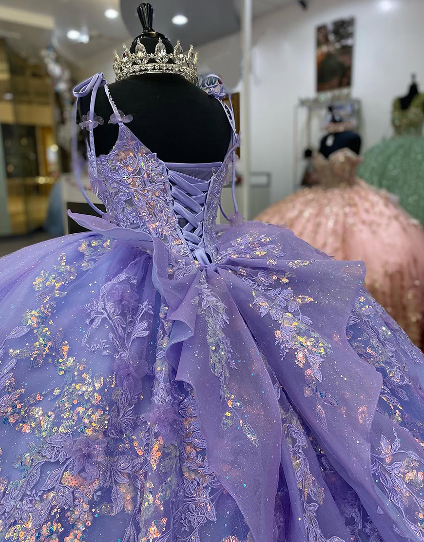 Princess Dusty Sage Spaghetti Straps Ball Gown Tulle Quinceanera Dress with Appliques