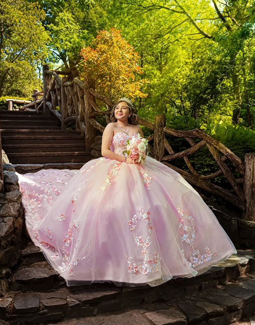 Blush Sweetheart Ball Gown Tulle Quinceanera Dress with Flower Appliques