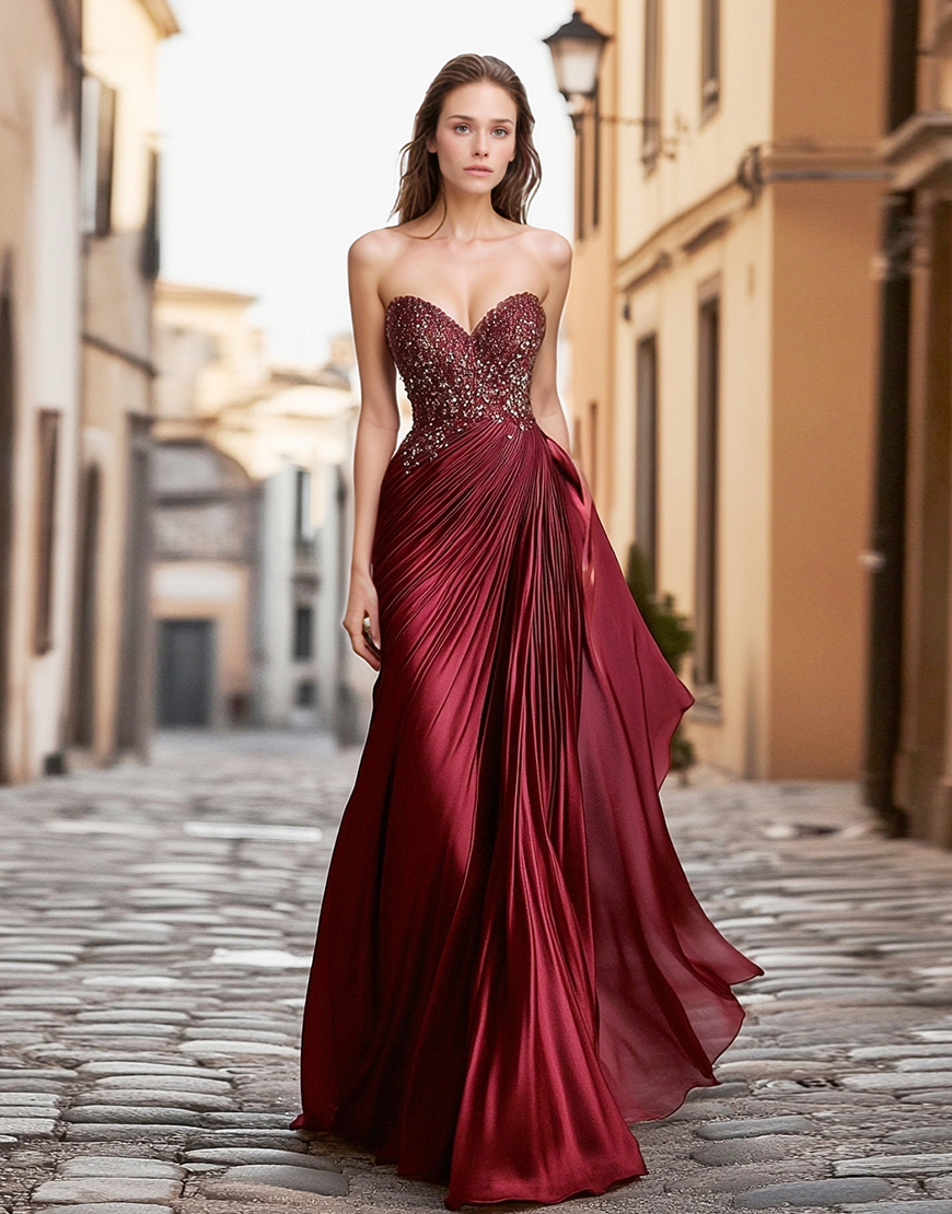 Sparkly Burgundy Sweetheart Sheath Long Prom Dress with Sequined Embroidery