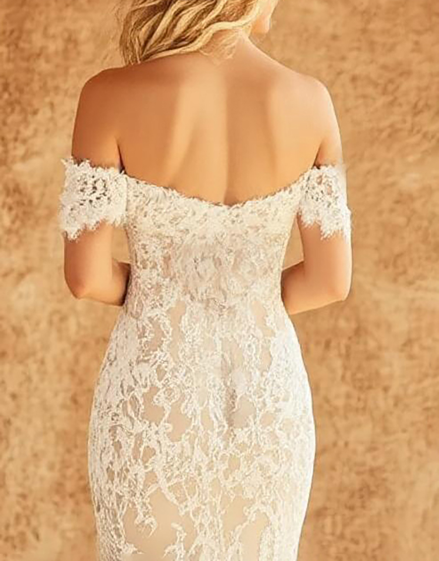 Graceful Ivory Off The Shoulder Sheath Long Prom Dress With Lace
