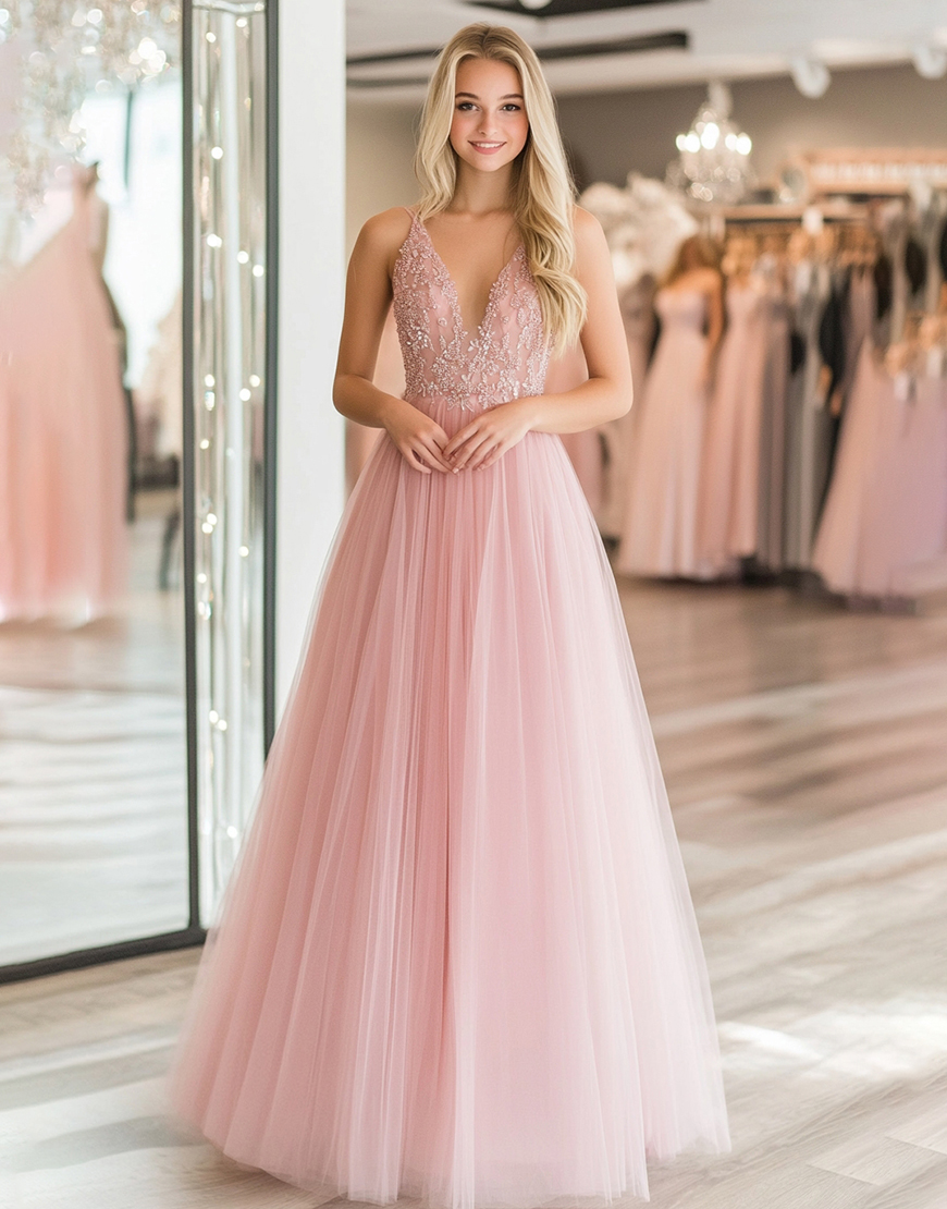 Graceful Pink Sweetheart Straps Tulle  Long Formal Dress With Appliques