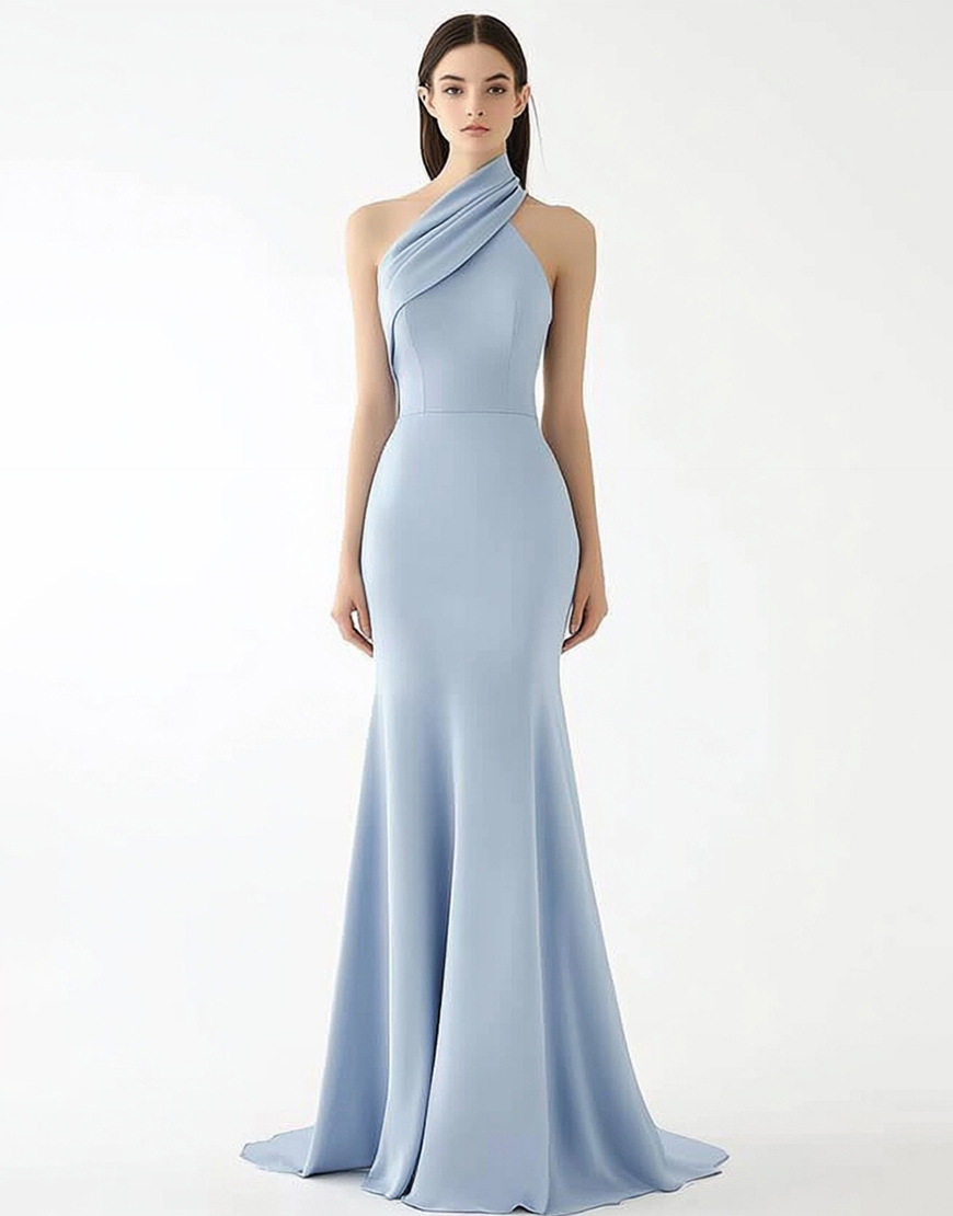 Light Blue Mermaid Halter Long Gala Dress