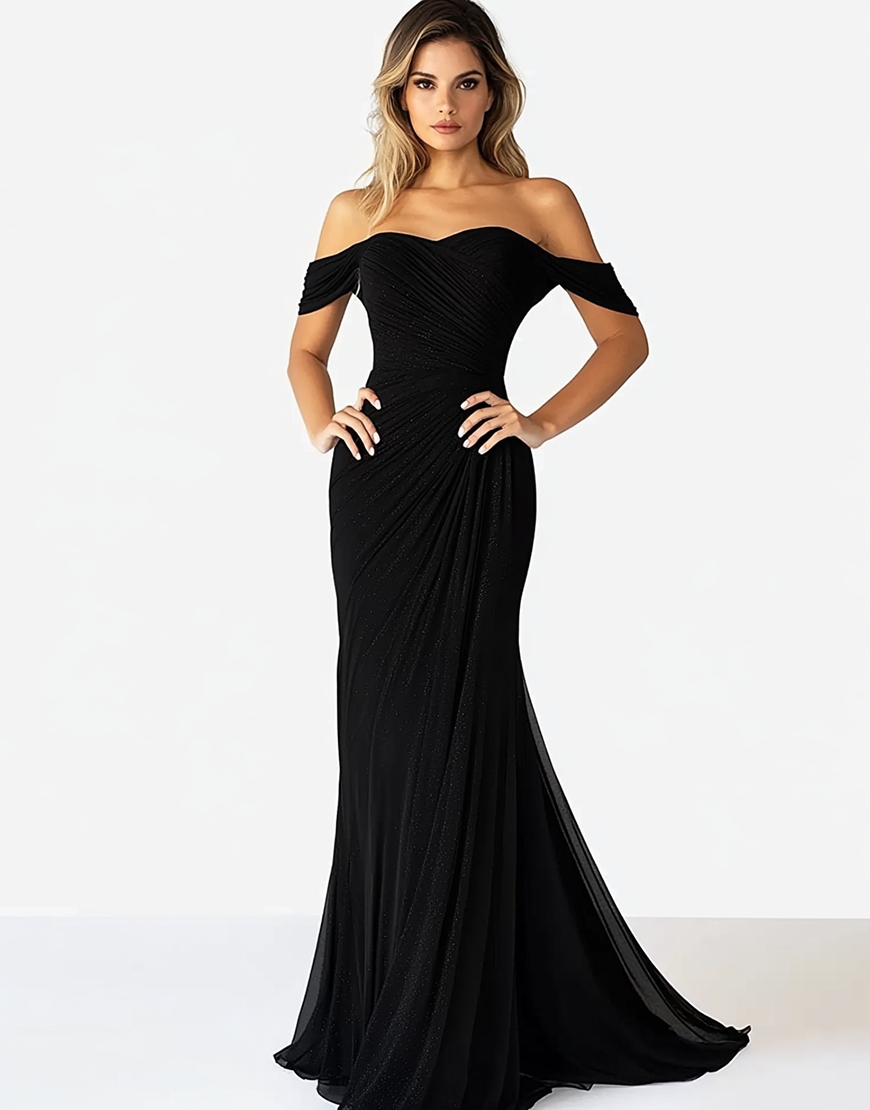 Black Mermaid Off the Shoulder Chiffon Prom Dress
