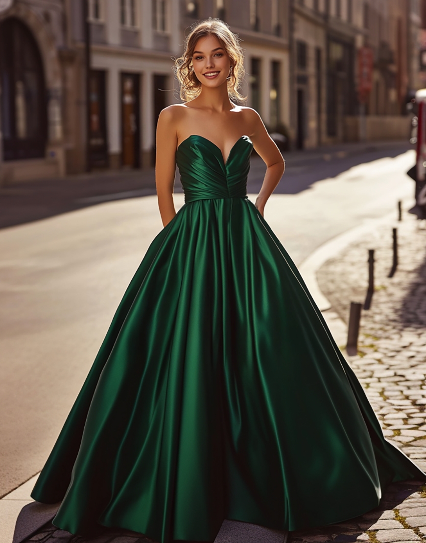 Dark Green Sweetheart A Line Long Satin Prom Dress