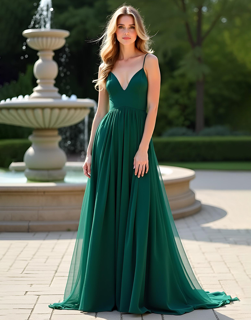 Dark Green A Line Pleated Long Bridesmaid Dress with Slit