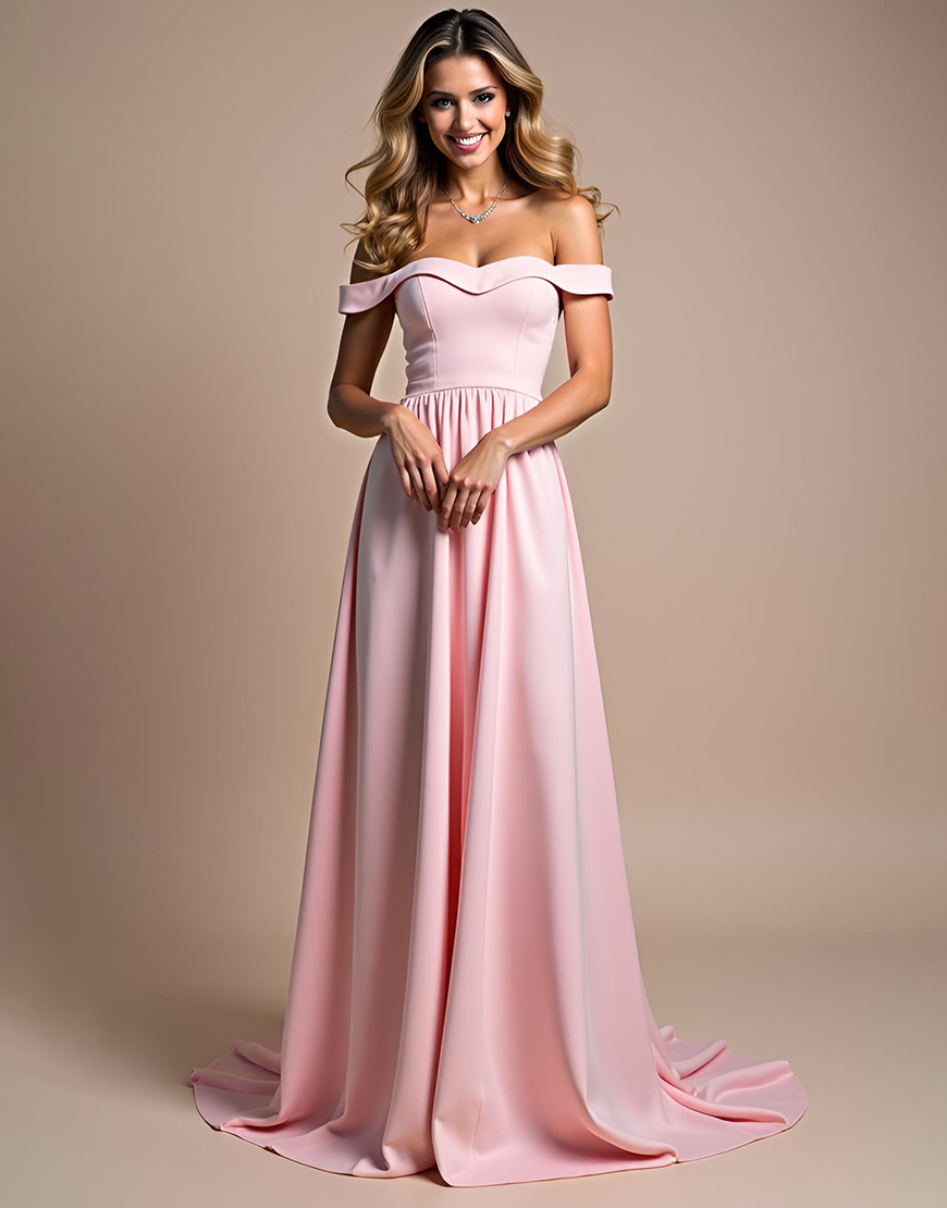 Pink A Line Off the Shoulder Ruched Satin Long Bridesmaid Dress