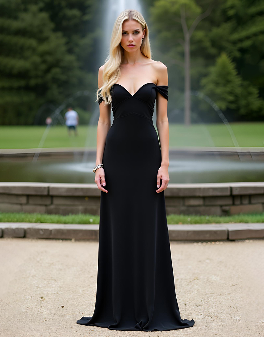 Black Off the Shoulder Sheath Long Bridesmaid Dress