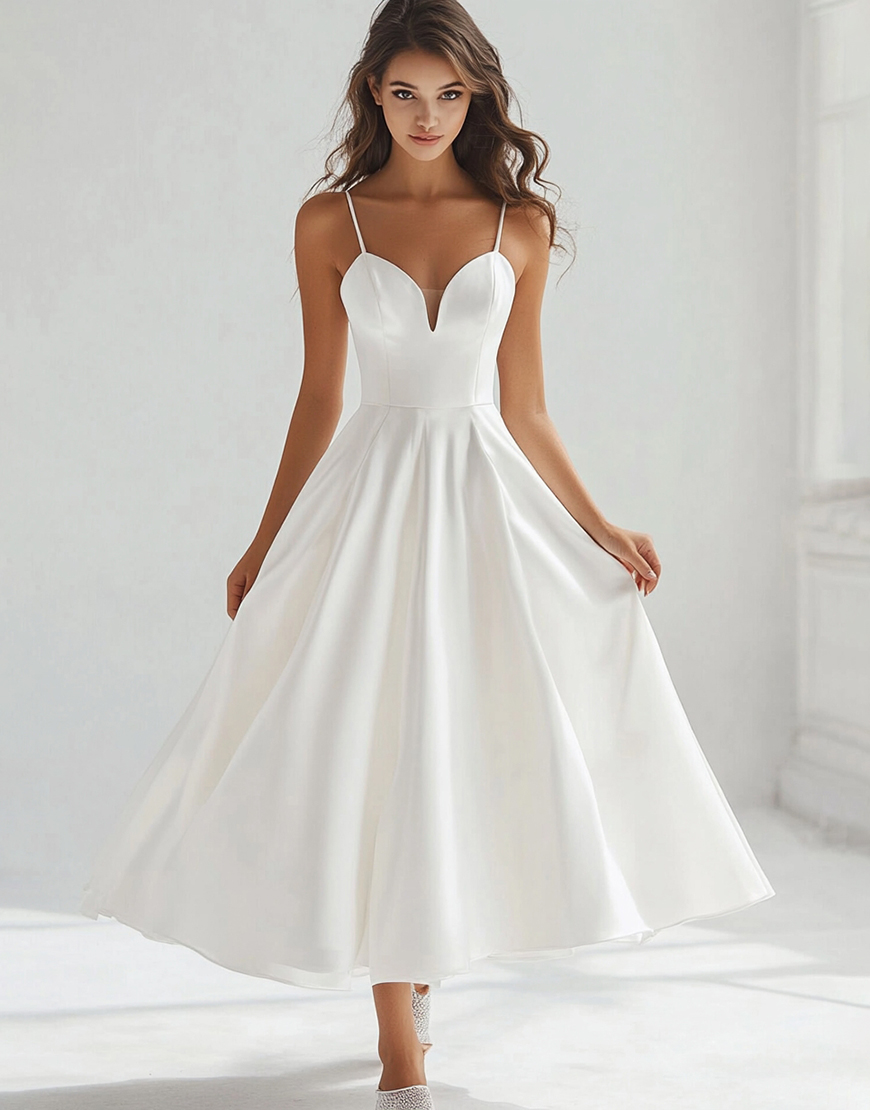 White Spaghetti Straps A Line Little White Graduation Dress