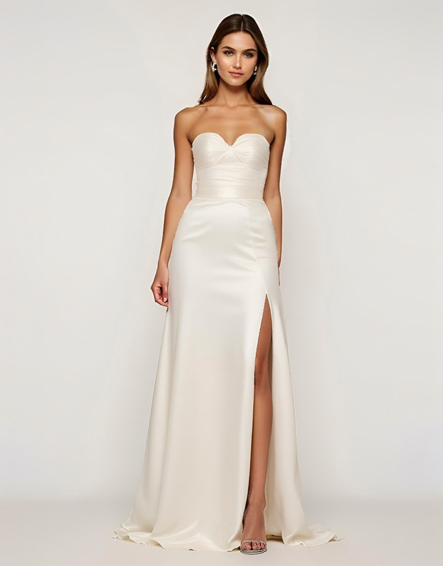 Ivory Sheath Strapless Long Graduation Dress with Slit