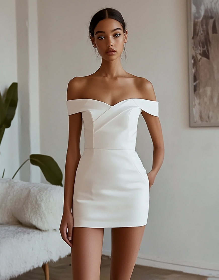 Sheath Off the Shoulder Satin Little White Graduation Dress