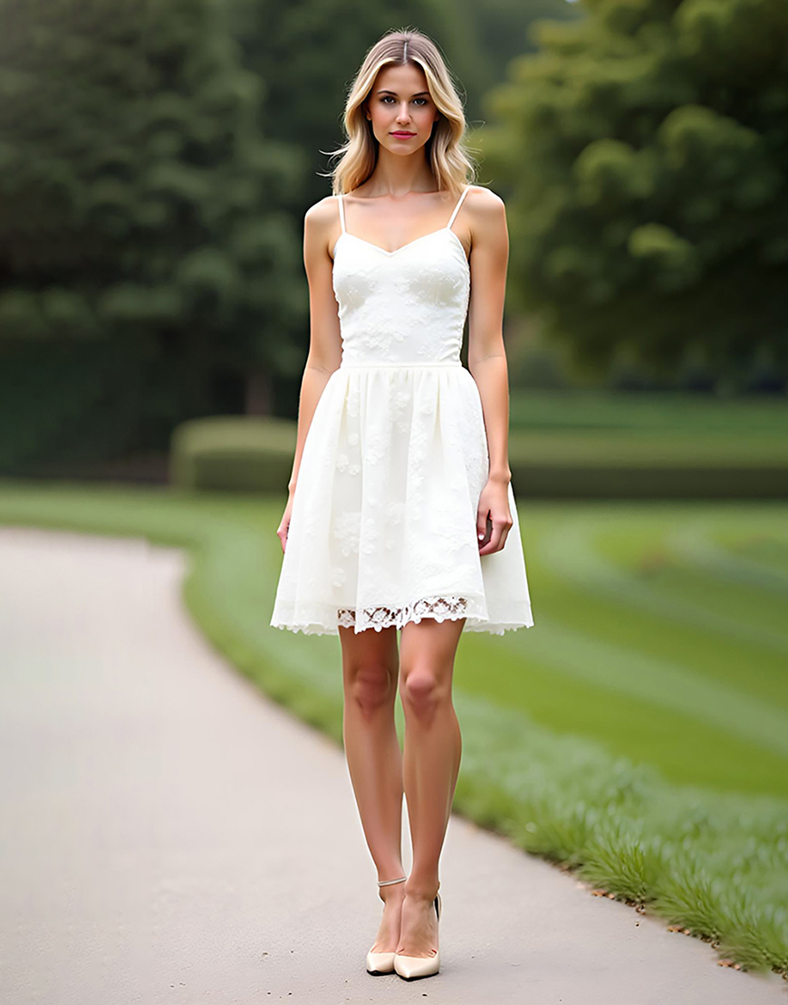 A Line Spaghetti Straps Lace Short Little White Graduation Dress