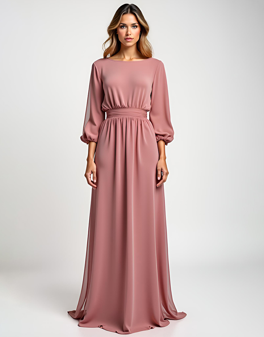 Blush A Line Round Neck Ruched Chiffon Long Mother of the Bride Dress