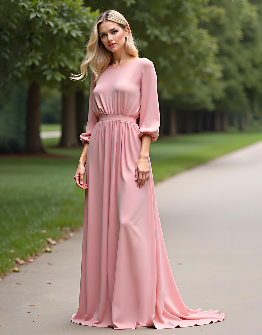Pink Backless Half Sleeves Chiffon Long Mother of the Bride Dress