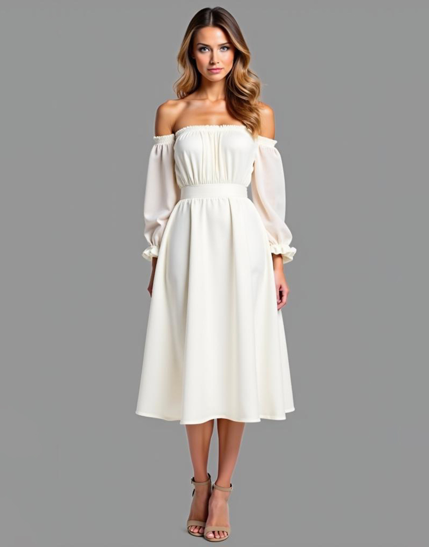 White A Line Off the Shoulder Chiffon Graduation Dress