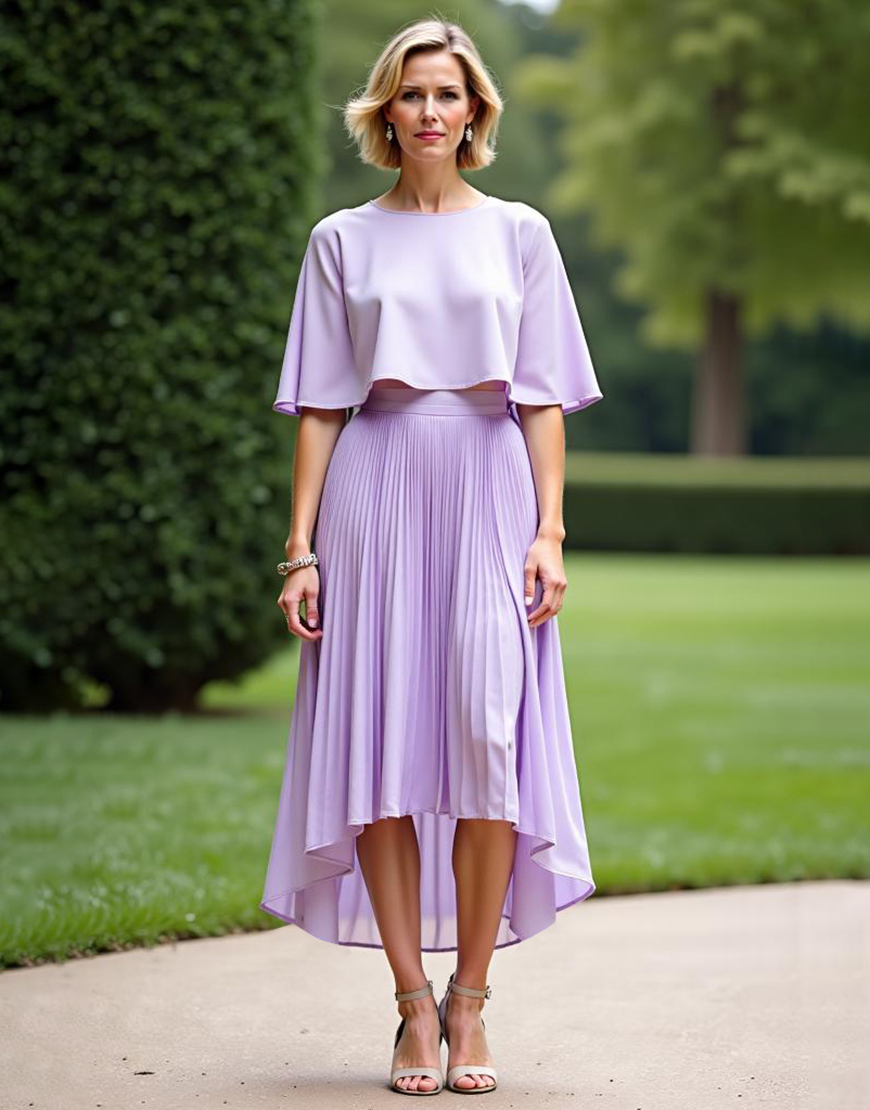 Lilac A Line Cape Pleated Mother of the Bride Dress