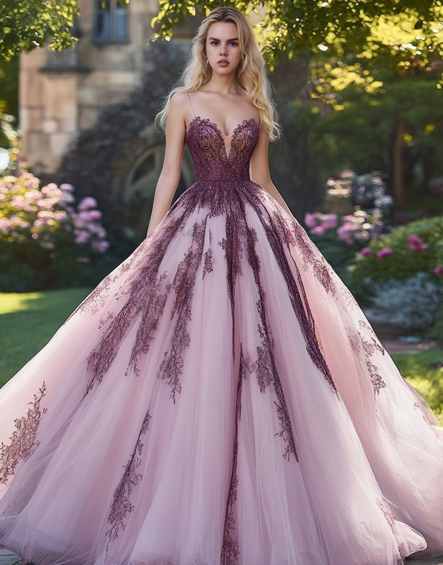 Princess Grey Pink Sweetheart Tulle Lace Appliques Quinceanera Dress
