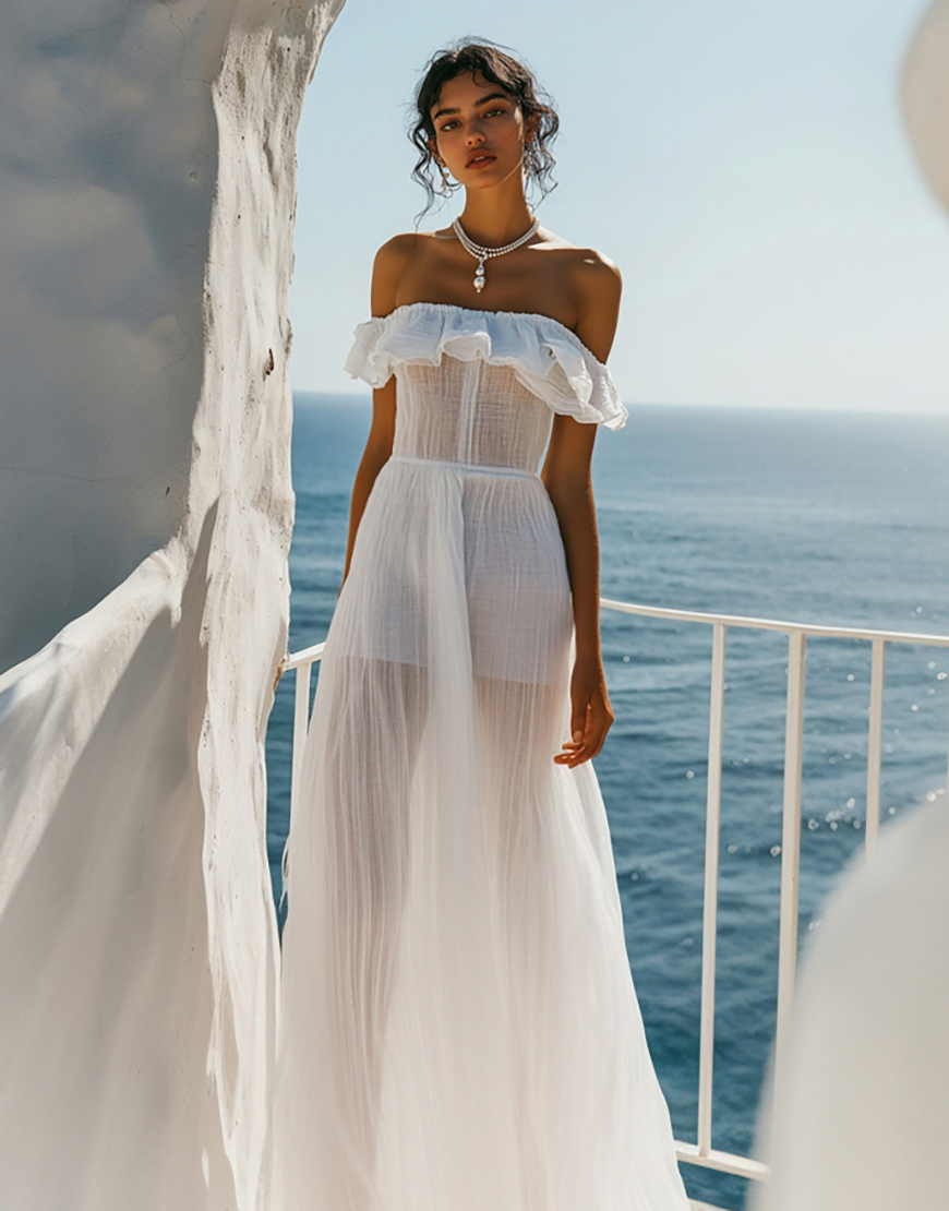 Elegant White A-Line Ruffled Off the Shoulder Long Graduation Dress