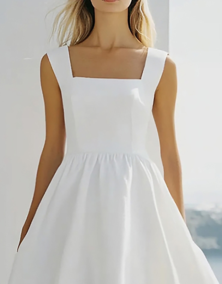 A-Line Square Neck Knee Length Little White Graduation Dress