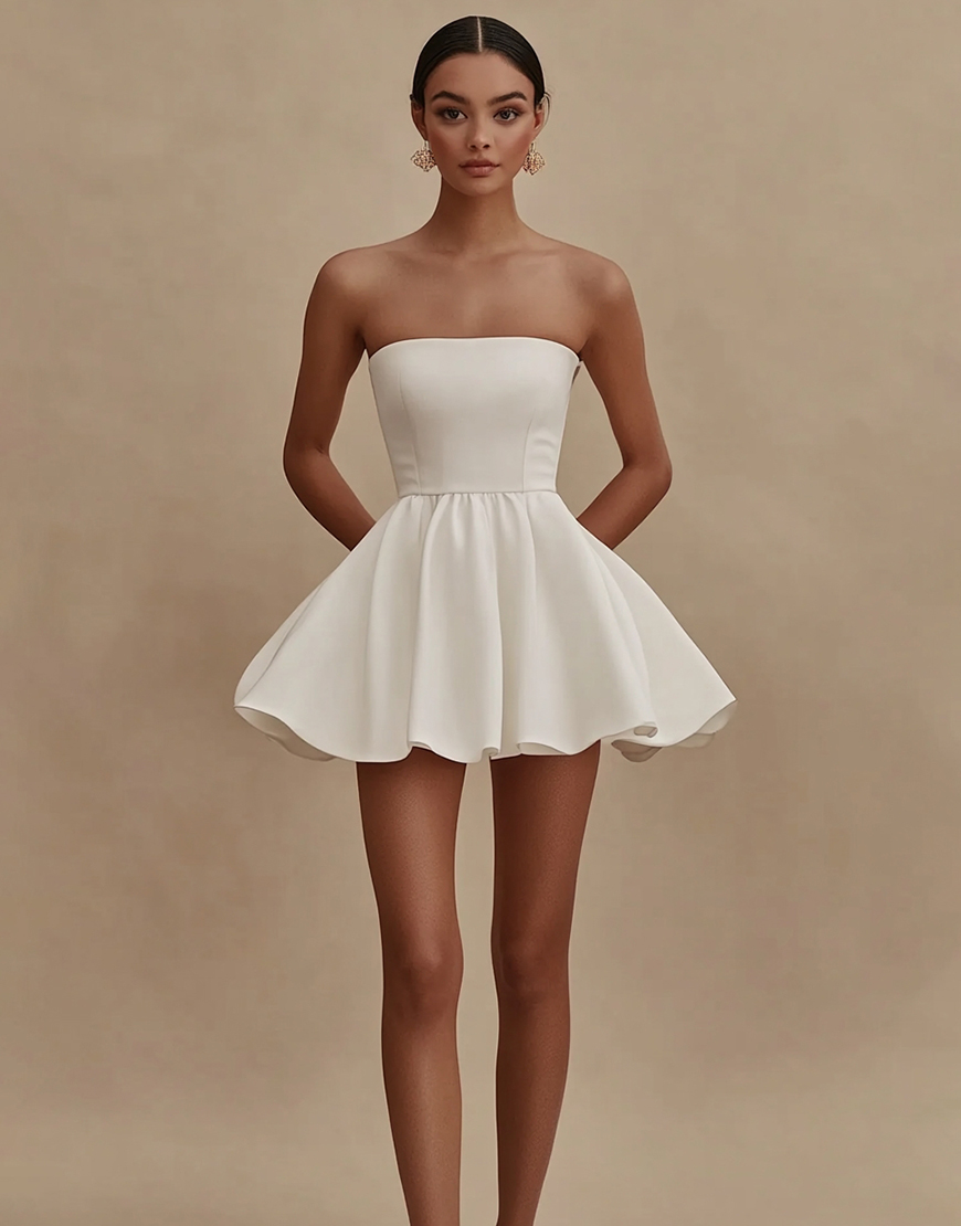 Cute A-Line Strapless Little White Graduation Dress