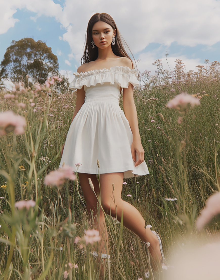 Princess A-Line Ruffled Off the Shoulder Little White Graduation Dress