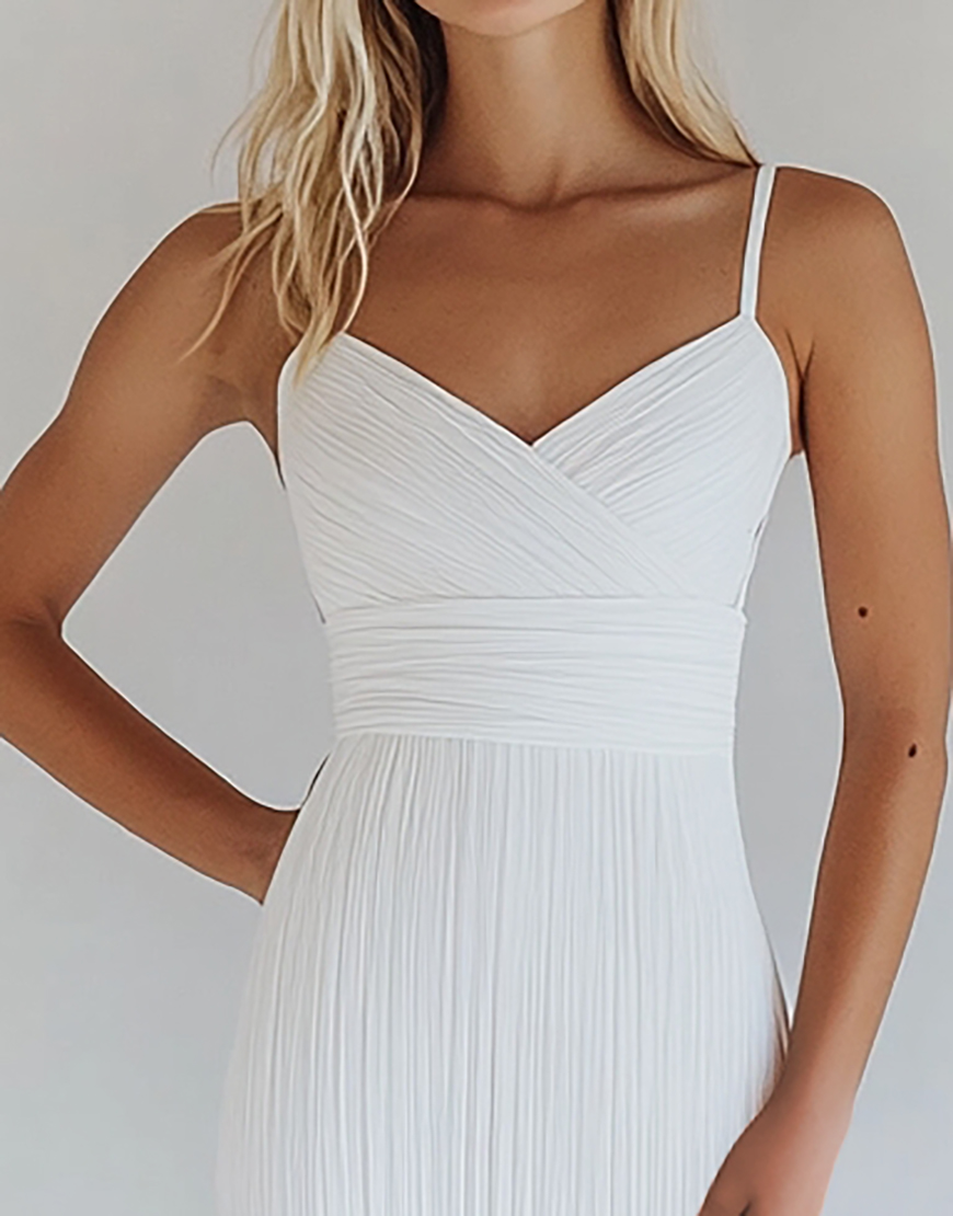 White Mermaid Spaghetti Straps Pleating Long Graduation Dress