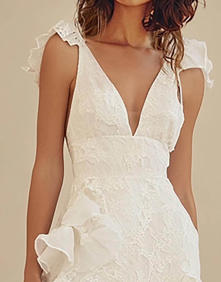 Berlinnova Women Elegant White Graduation Dress Sheath V Neck Lace Ruffles Ankle Length Little White Dress