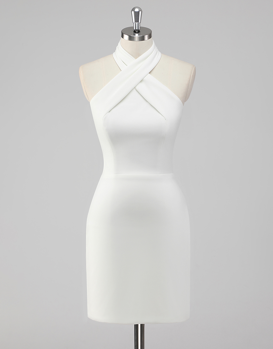 Bodycon Criss-Cross Halter Little White Graduation Dress