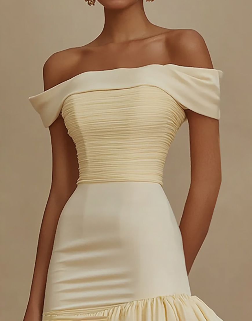 Elegant Bodycon Off the Shoulder Ruffle Ruched Little White Graduation Dress