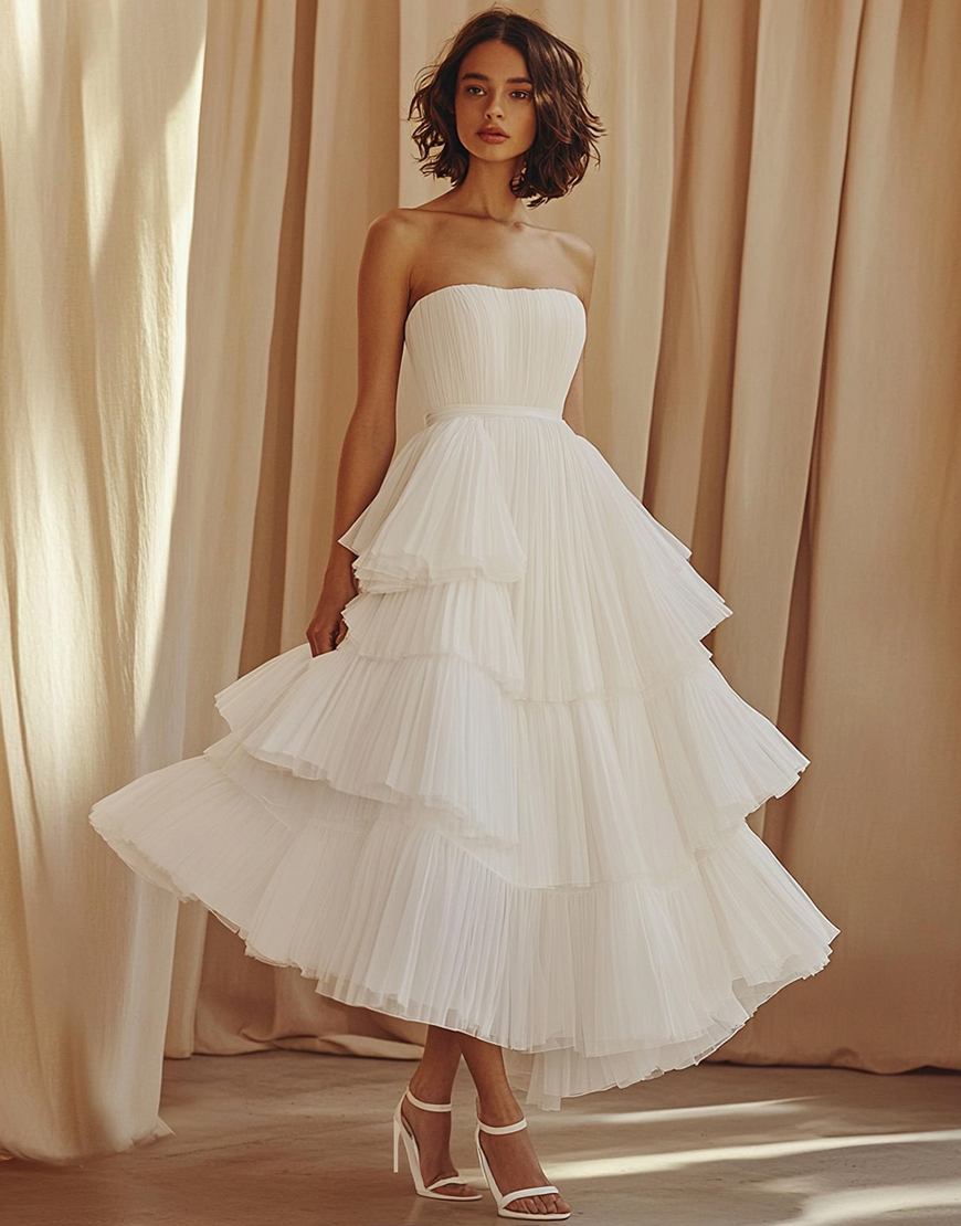 Princess A-Line Strapless Pleating Ruffles Long Graduation Dress