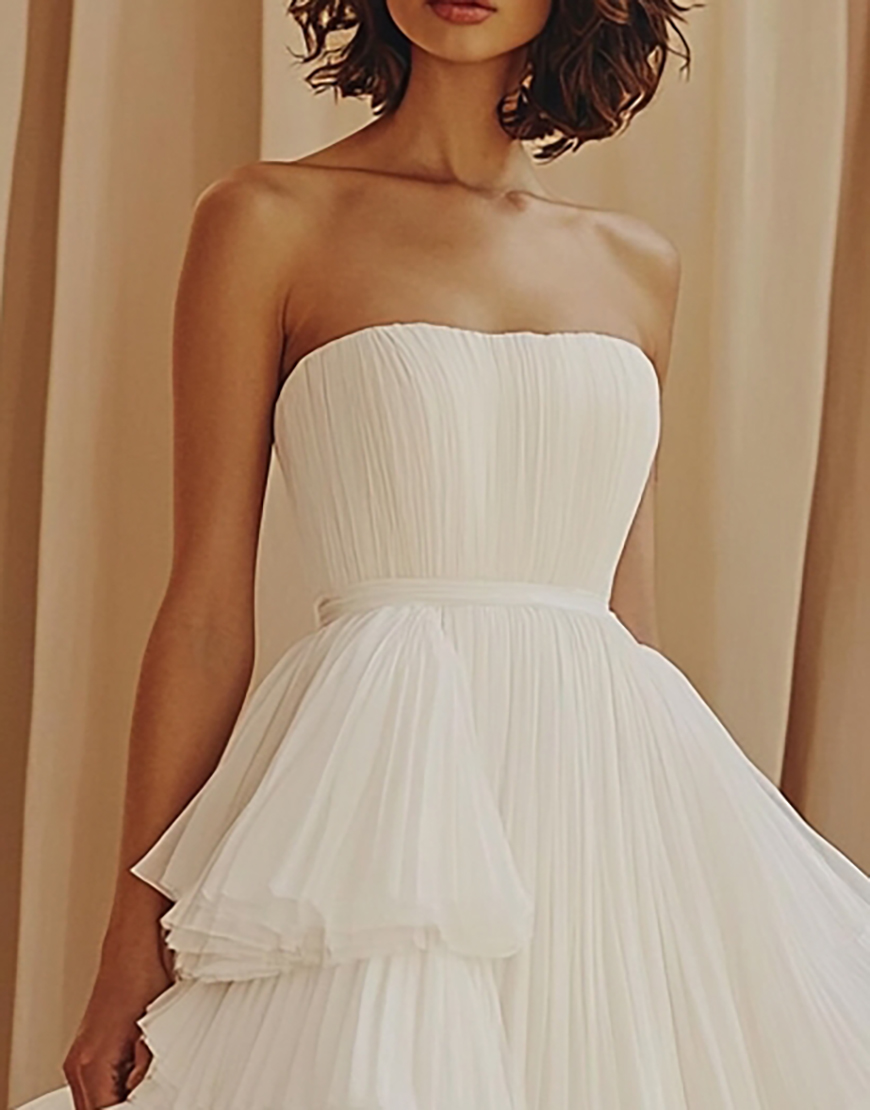 Princess A-Line Strapless Pleating Ruffles Long Graduation Dress