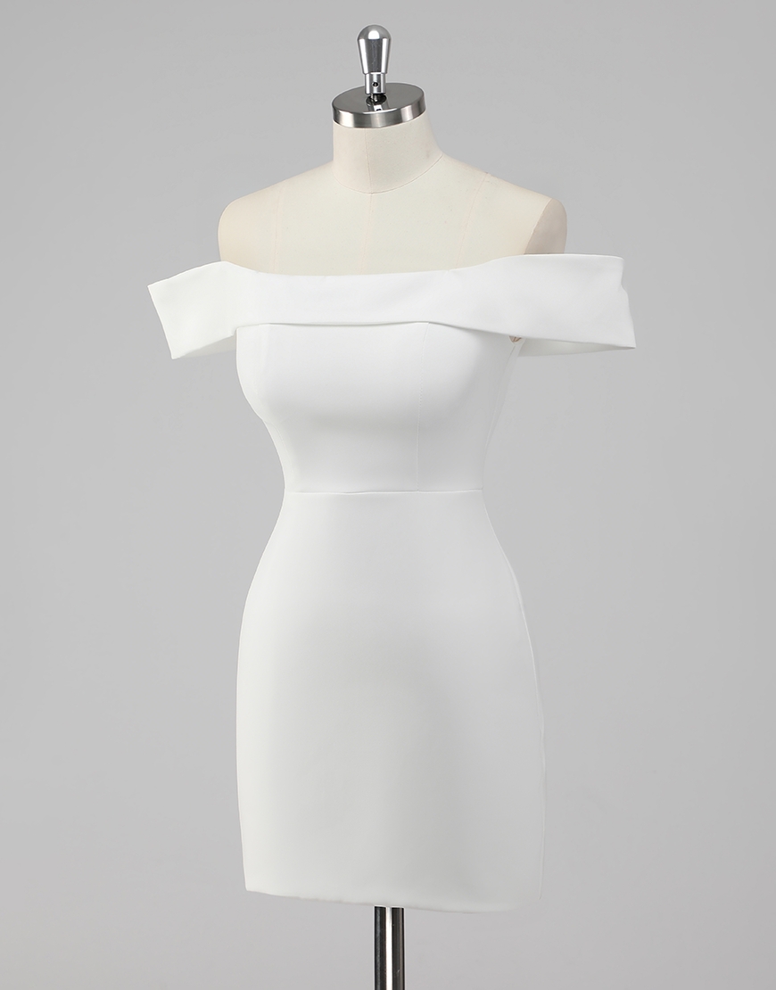 Sexy Bodycon Off the Shoulder Satin Little White Graduation Dress