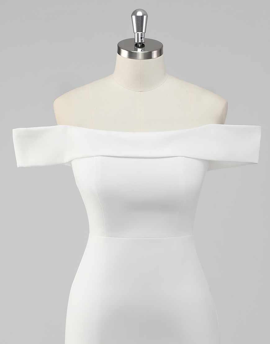 Sexy Bodycon Off the Shoulder Satin Little White Graduation Dress