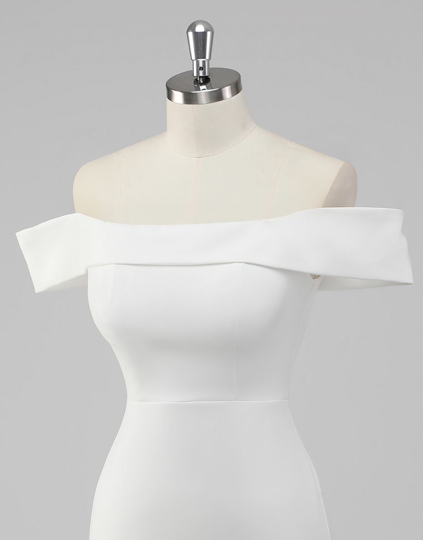 Sexy Bodycon Off the Shoulder Satin Little White Graduation Dress