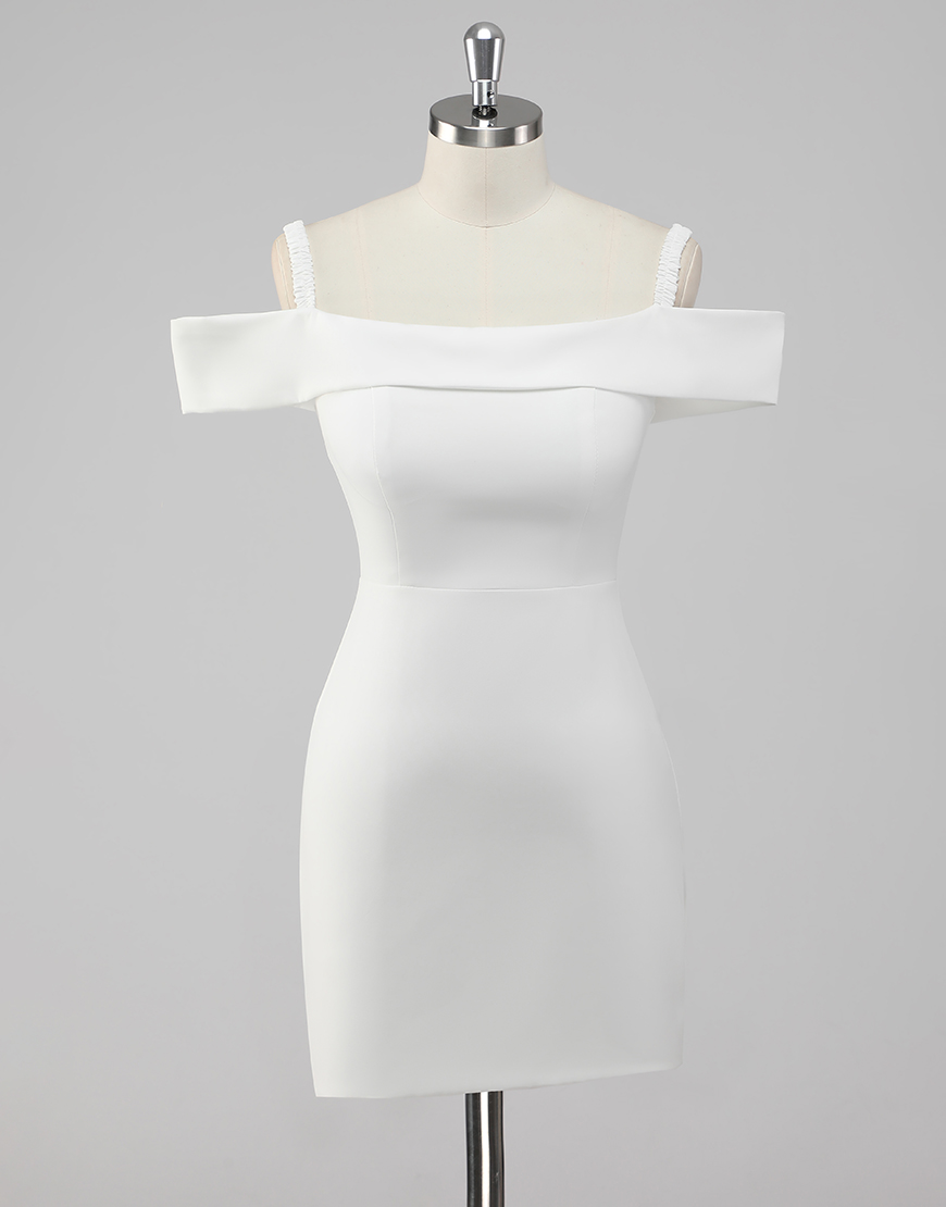 Sexy Bodycon Off the Shoulder Satin Little White Graduation Dress