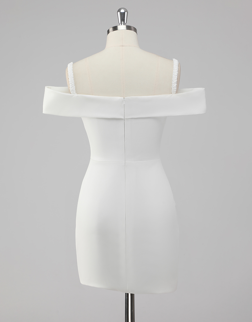 Sexy Bodycon Off the Shoulder Satin Little White Graduation Dress