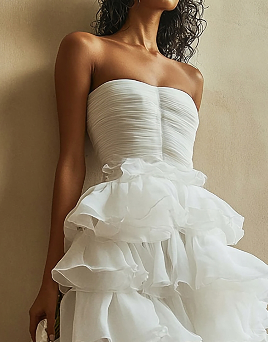 Princess A-Line Strapless Ruffles Tulle Floor Length Little White Graduation Dress