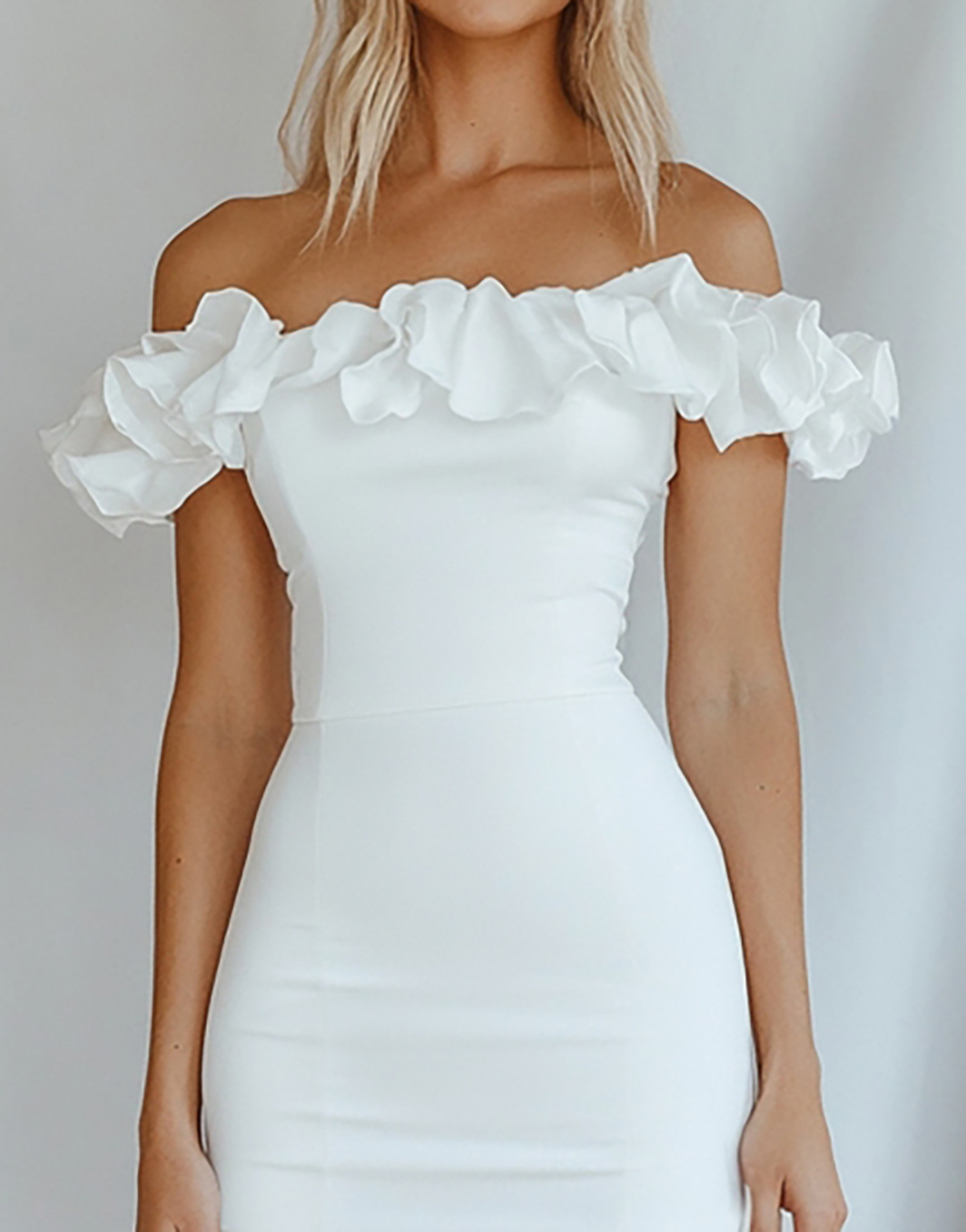 Sexy Bodycon Off the Shoulder Little White Graduation Dress with Ruffle
