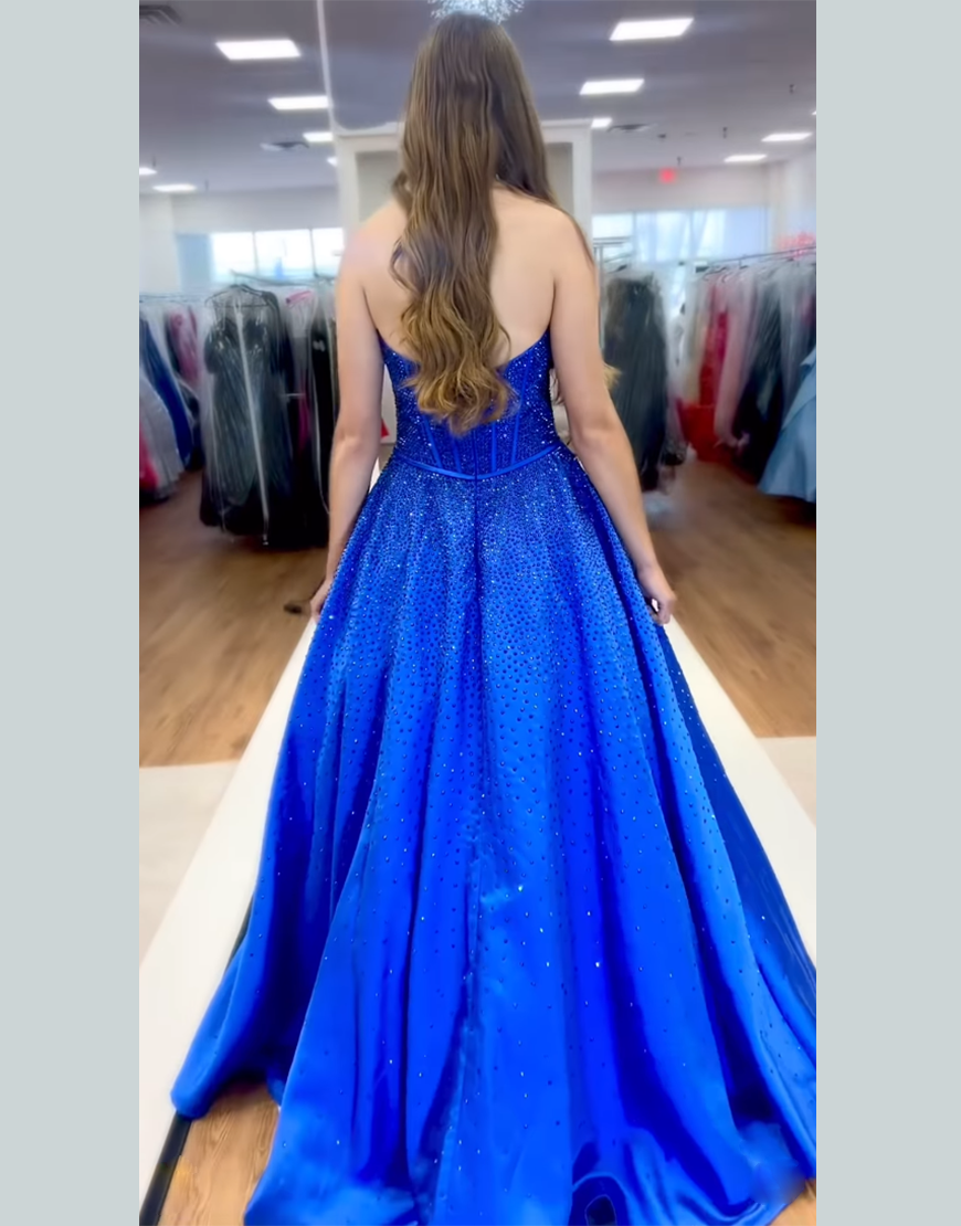 Glitter Black A-Line Strapless Corset Long Beaded Prom Dress with Bow