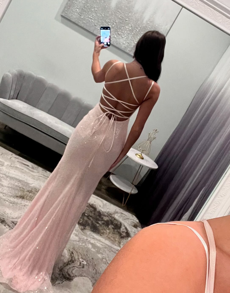 Sparkly Light Blue Bodycon Spaghetti Straps Corset Long Sequined Prom Dress With 3D Flower