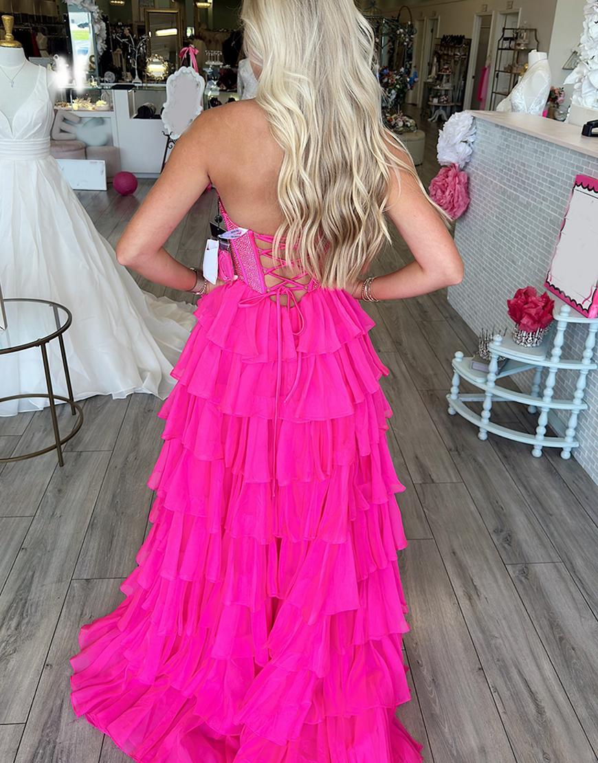 Sparkly Royal Blue A-Line Strapless Corset Ruffles Long Prom Dress with Beading