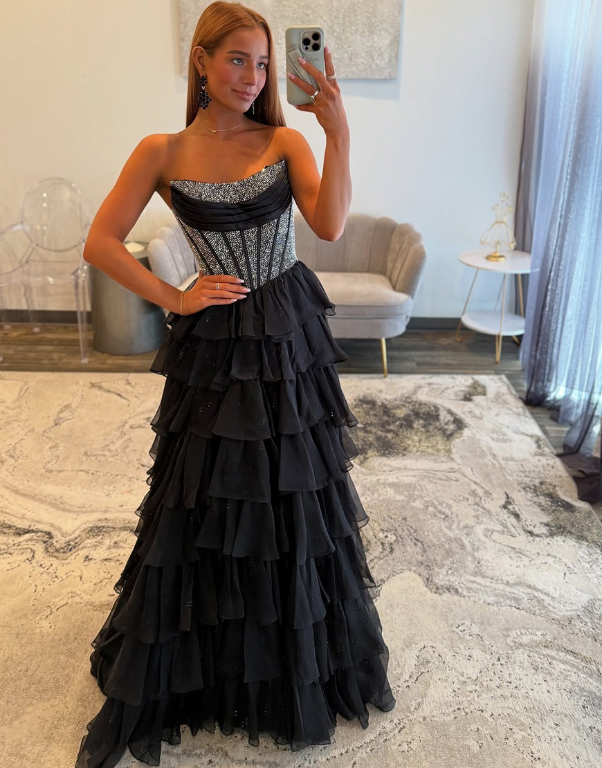 Sparkly Royal Blue A-Line Strapless Ruffles Long Corset Prom Dress with Beading