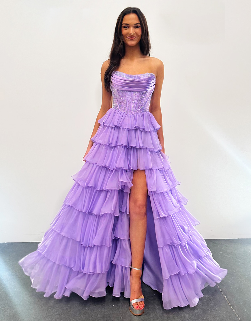 Sparkly Royal Blue A-Line Strapless Ruffles Long Corset Prom Dress with Beading