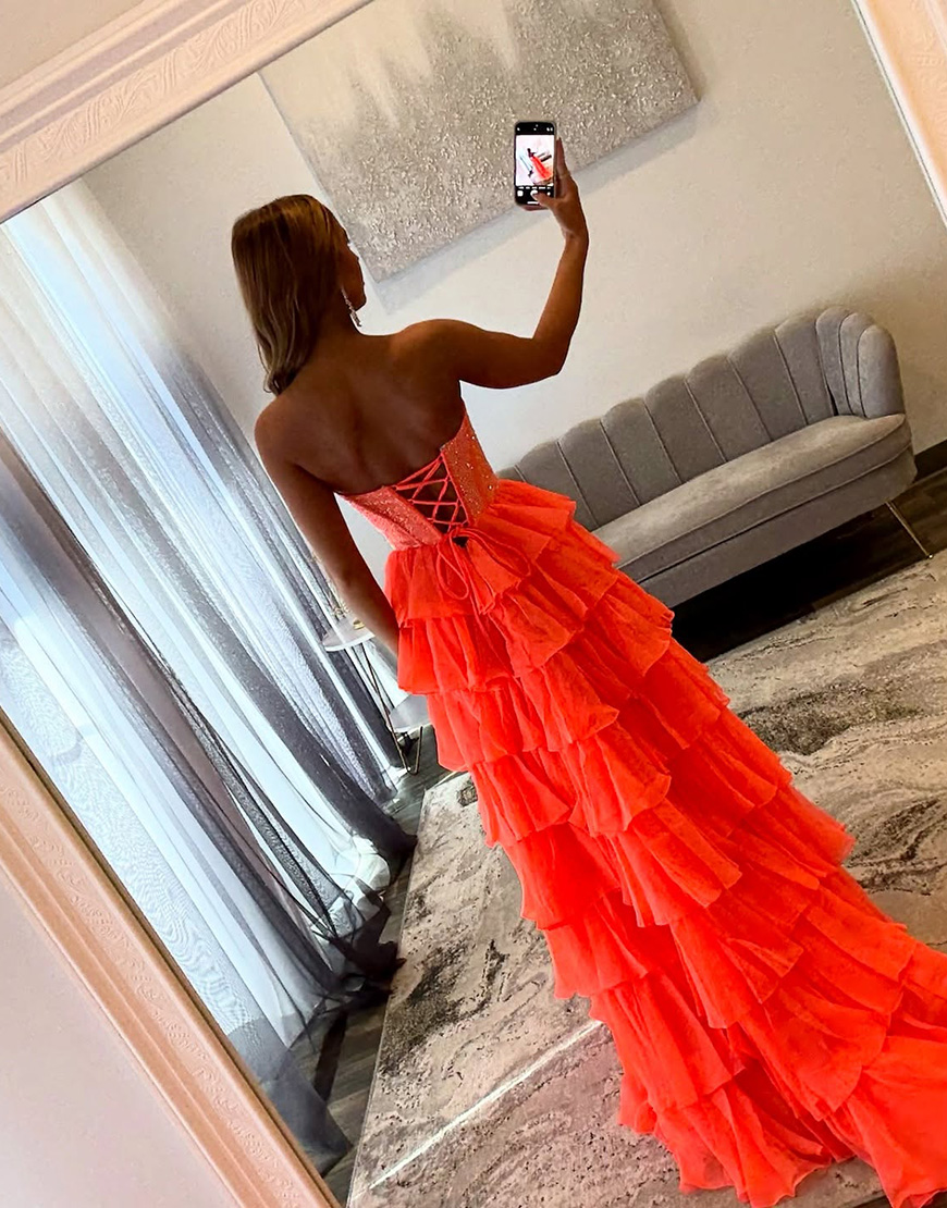 Sparkly Royal Blue A-Line Strapless Ruffles Long Corset Prom Dress with Beading