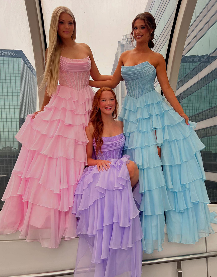 Sparkly Royal Blue A-Line Strapless Ruffles Long Corset Prom Dress with Beading